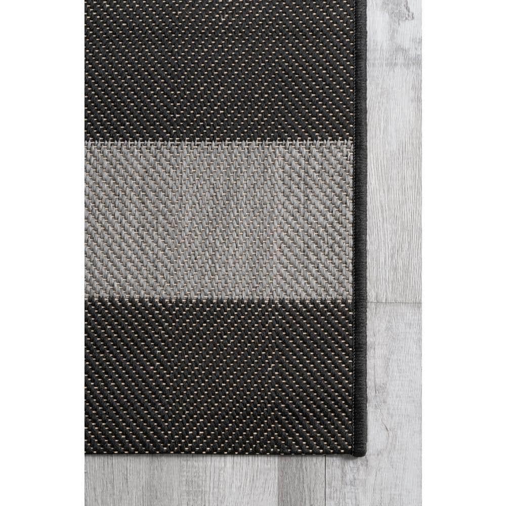 Nuloom Alexis Striped 5x8 Indoor/Outdoor Area Rug for Living Room Patio Deck Front Porch Kitchen, Black/Light Grey