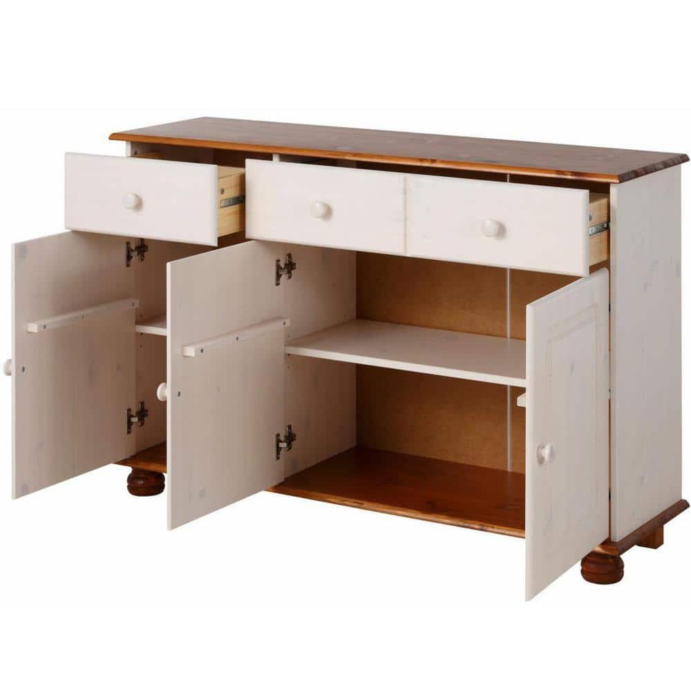 RealRooms Chester Sideboard with 3 Drawers and 2 Cabinets, White and Honey