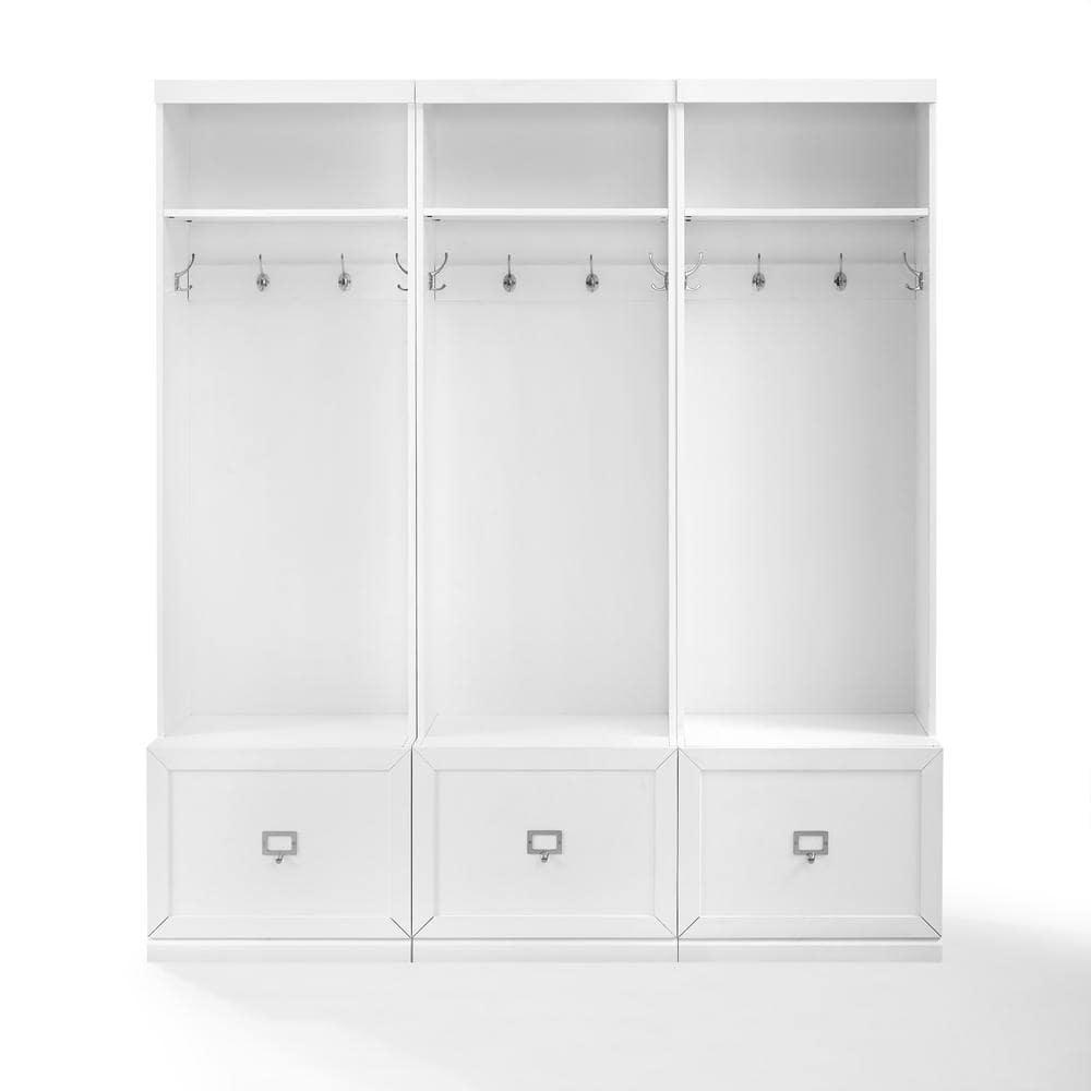 3pc Harper Entryway Hall Trees White - Crosley: Modern Farmhouse Organizer with 12 Hooks, Wood Veneer Finish