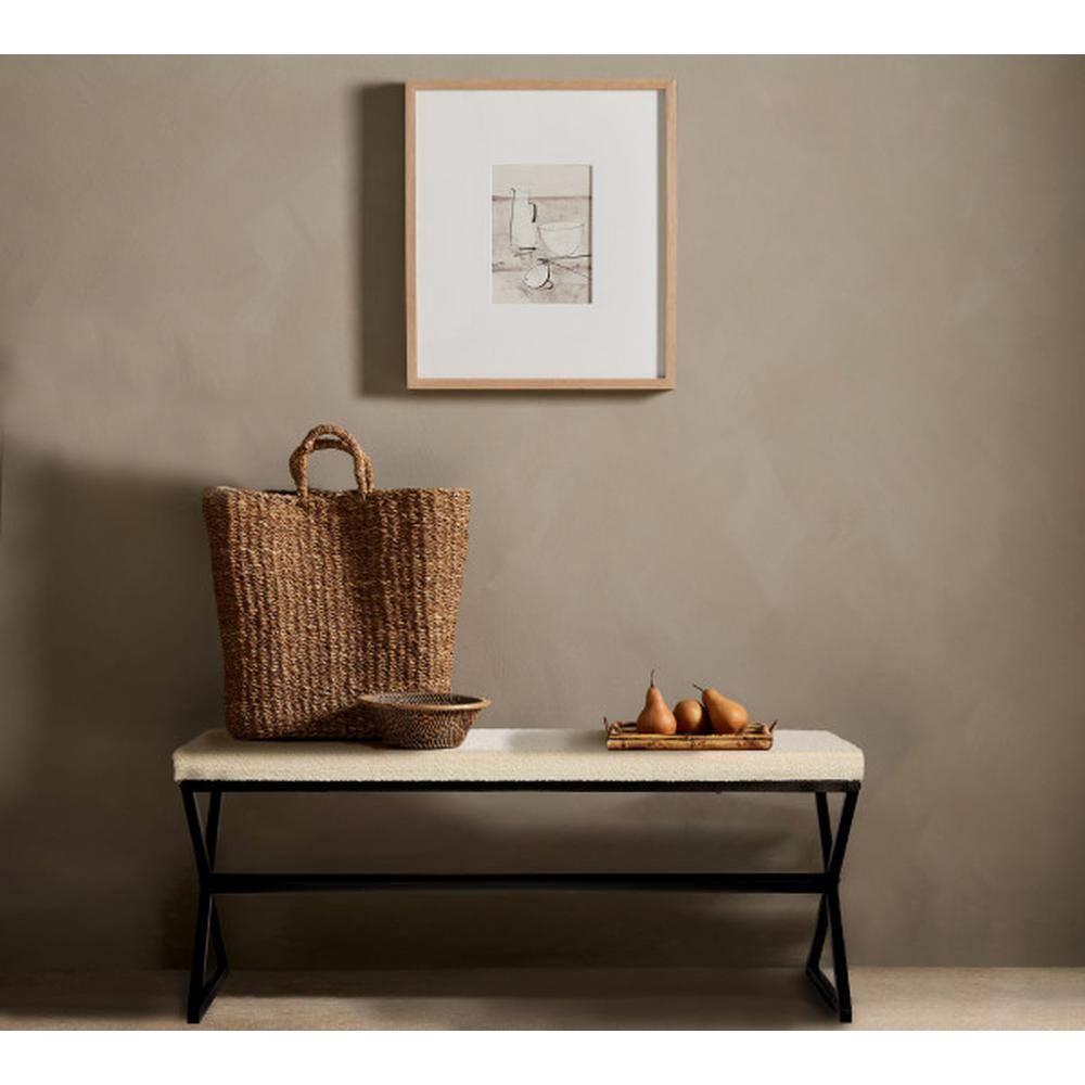 Harper Metal Bench with Boucle Upholstered Cushion, Cream and Black