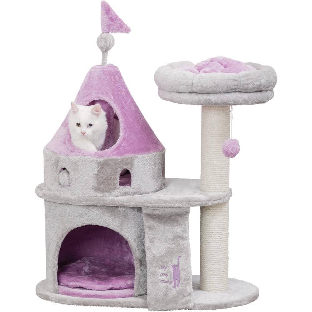 TRIXIE My Kitty Darling Castle Condo, Plush Cat Tree, Sisal Scratching Post, Removable Bed, Crinkling Blanket, Cat Toy