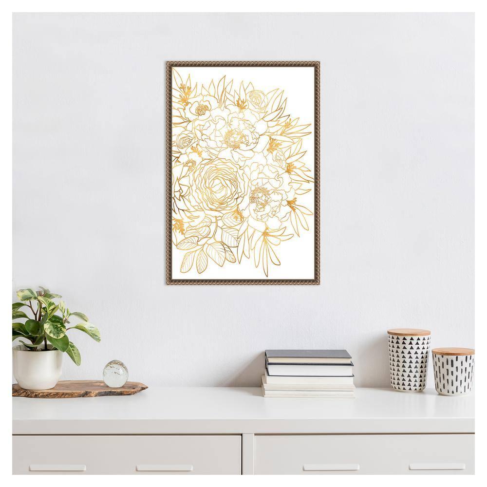 Amanti Art Rose floral art in gold by Rosana Laiz Blursbyai Canvas Wall Art Print Framed 16 x 23-in.