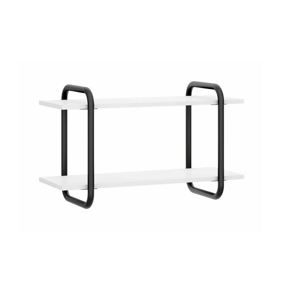 Modern Floating Wall Shelves White - Techni Mobili: 2-Tier, Steel Frame, Decorative Storage