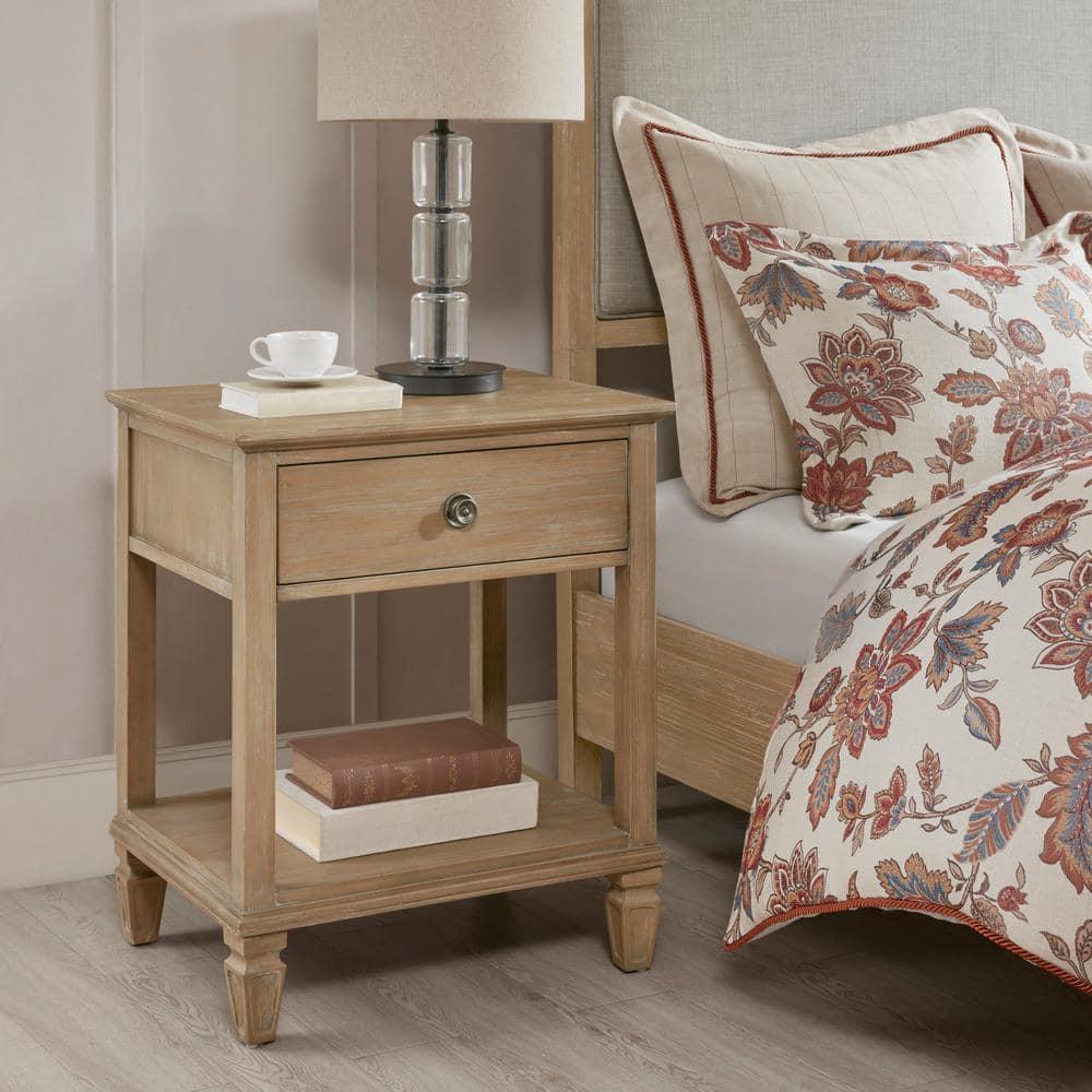 Victoria Nightstand Natural: Madison Park, Rubberwood Frame, Wood Veneer Surface, Transitional Style