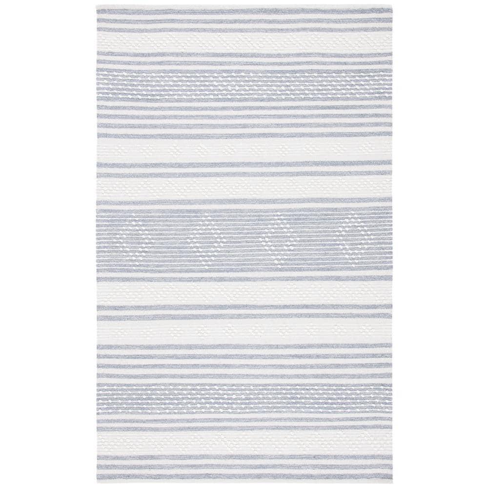 Striped Kilim STK511 Hand Woven Area Rug - Silver/Ivory - 3'x5' - Safavieh.