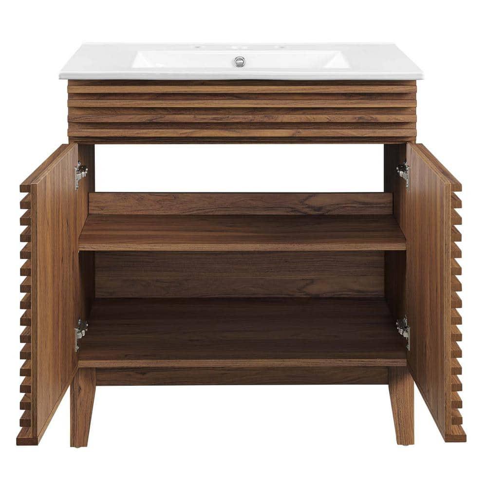 Modway Render Vanity with Sink-Floor, 30 Inch, Walnut White