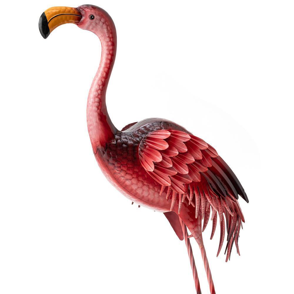 38.5 in. H Metal Standing Flamingo Garden Statue with Stakes (KD)