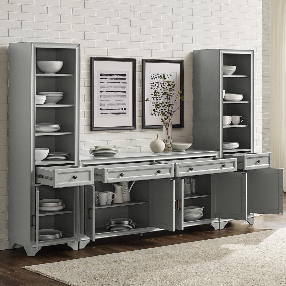3pc Tara Sideboard and Bookcase Set Distressed Gray - Crosley