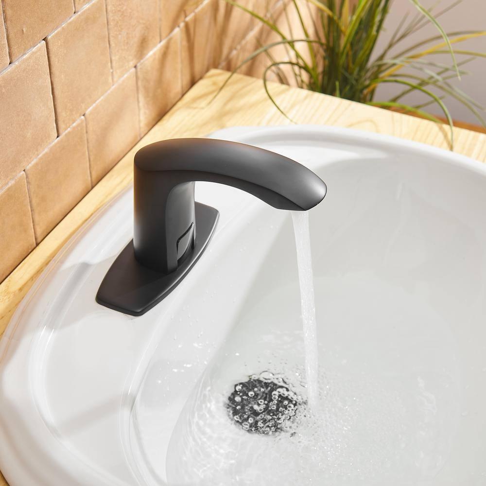 Touchless Bathroom Faucet, Commercial Hands-Free Automatic Sensor Faucet, AC/DC Powered Sink Faucet, Temperature Adjustment Valve, Black