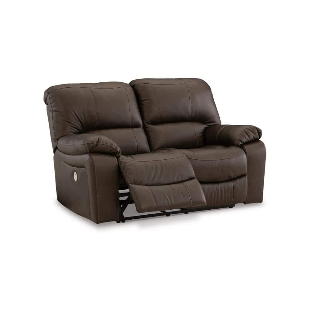 Benjara Niy 65 Inch Power Recliner Loveseat, Cushioned, Dark Brown Leather-Color:BrownMaterial
