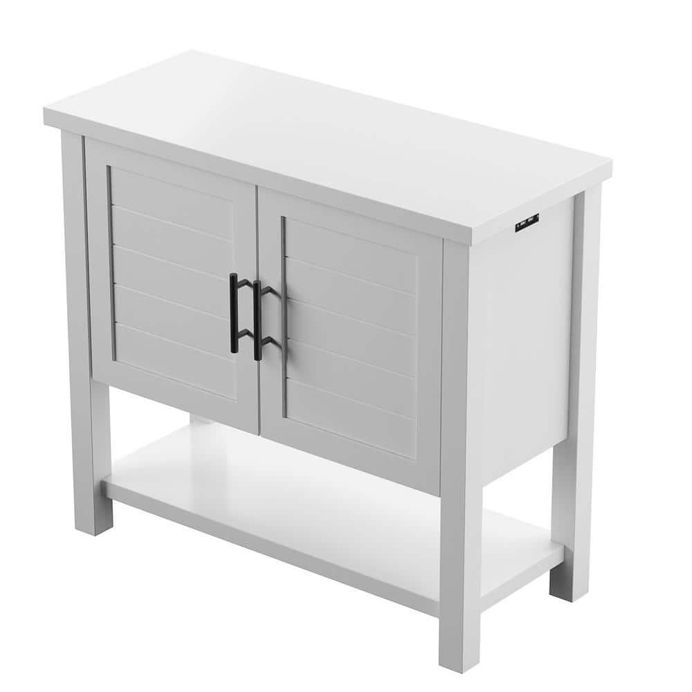 Twin Star Home Console Table with USB Charging Ports and Louvered Doors