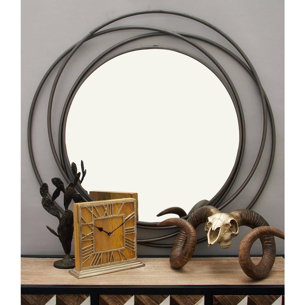 DecMode Gray Modern Metal Wall Mirror with Overlapping Rings Frame, 42"W x 40"H