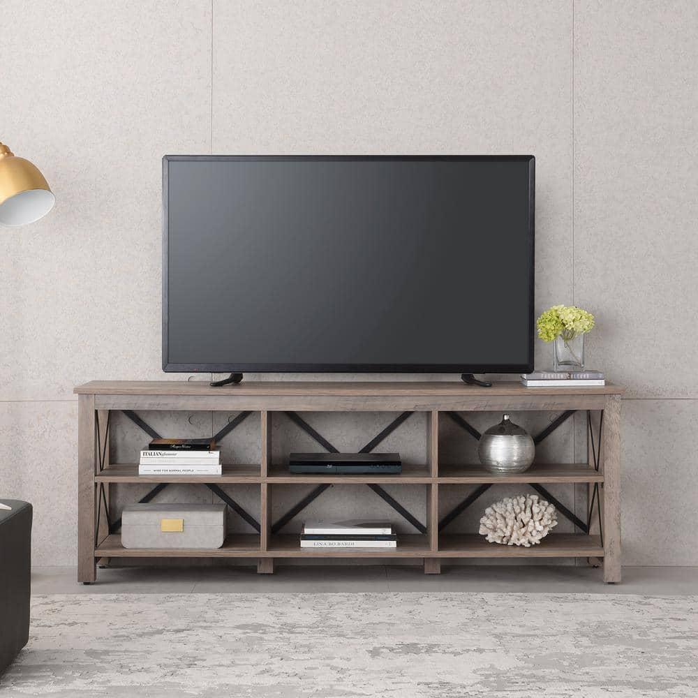 Evelyn&Zoe Sawyer Rectangular TV Stand for TV's up to 75", Gray Oak