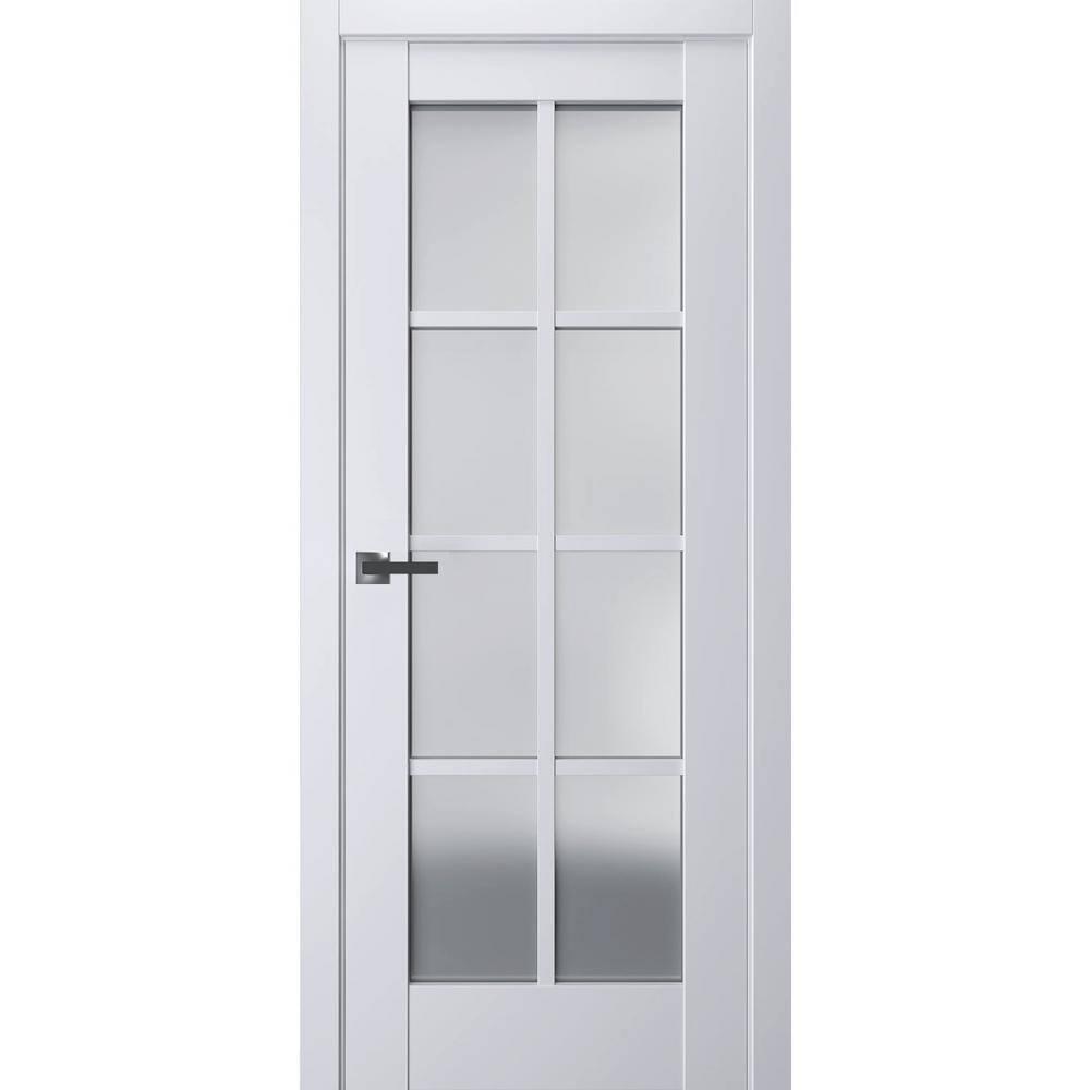 Interior Solid French Pre-Hung Door Frosted Glass | Veregio 7412 White Silk | Single Regular Panel Frame Trims Handle | Bathroom Bedroom Sturdy Doors -32" x 84"