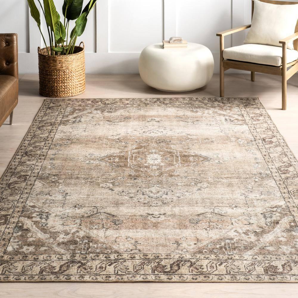 Nuloom Hillstone Collection Ahmeira Traditional Vintage Medallion Area Rug, 7' 10" x 10', Beige