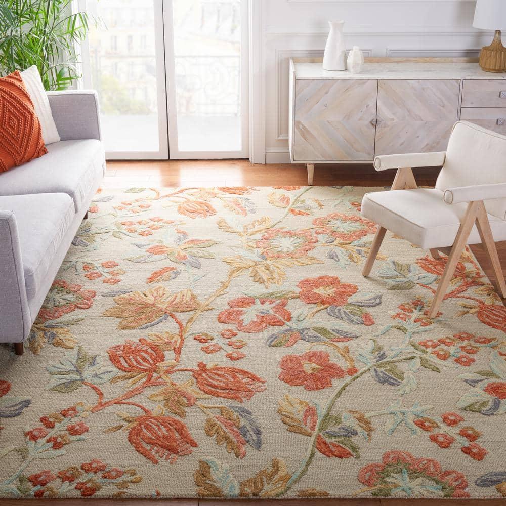 Handmade Red Floral Wool 10' x 14' Tufted Area Rug