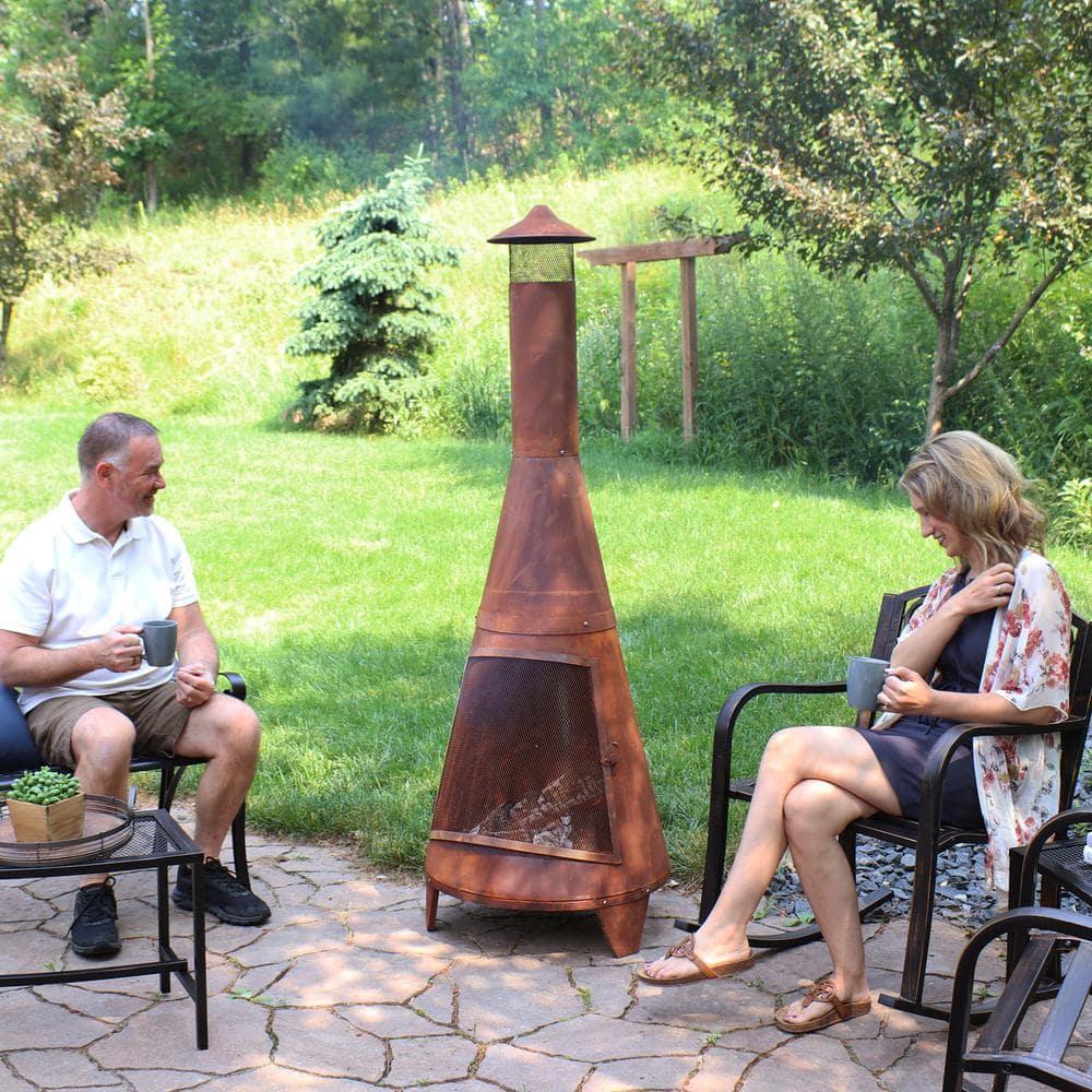 SunnyDaze Decor 70'' H x 23.5'' W 70" Rust Patina Finish Steel Wood-Burning Chiminea with Spark Screen