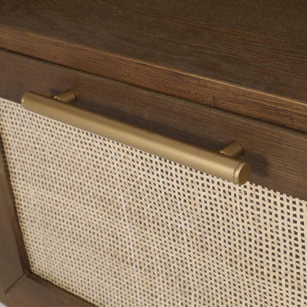 Noble House Barrere End Table with Hutch, Walnut, Natural, and Antique Gold