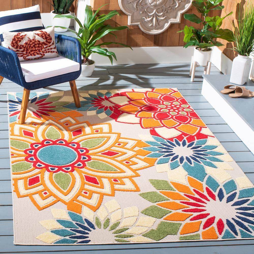 Cabana CBN328 Power Loomed UV Resistant Indoor/Outdoor Accent Rug - Ivory/Orange - 3'x5' - Safavieh