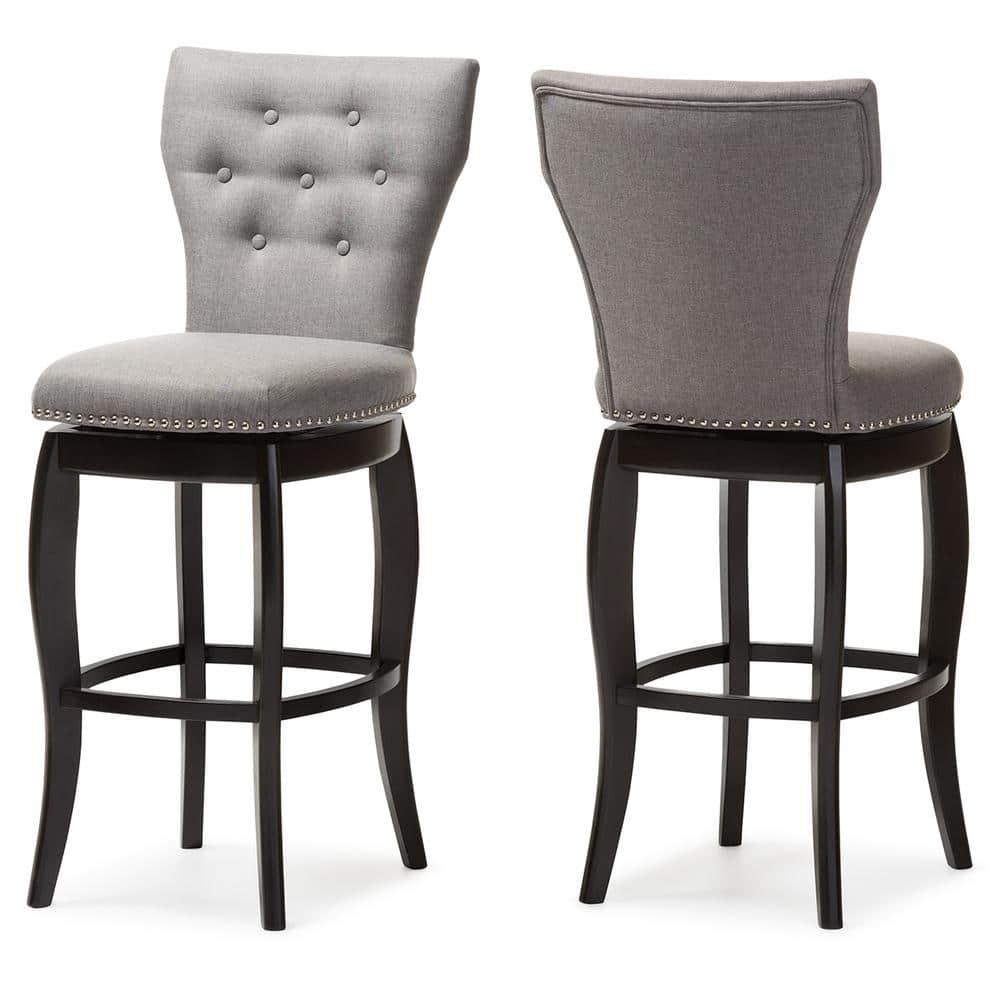 Baxton Studio 29" Leonice Fabric Upholstered Button Tufted Swivel Barstool Gray: Rubberwood Frame, Polyester Upholstery