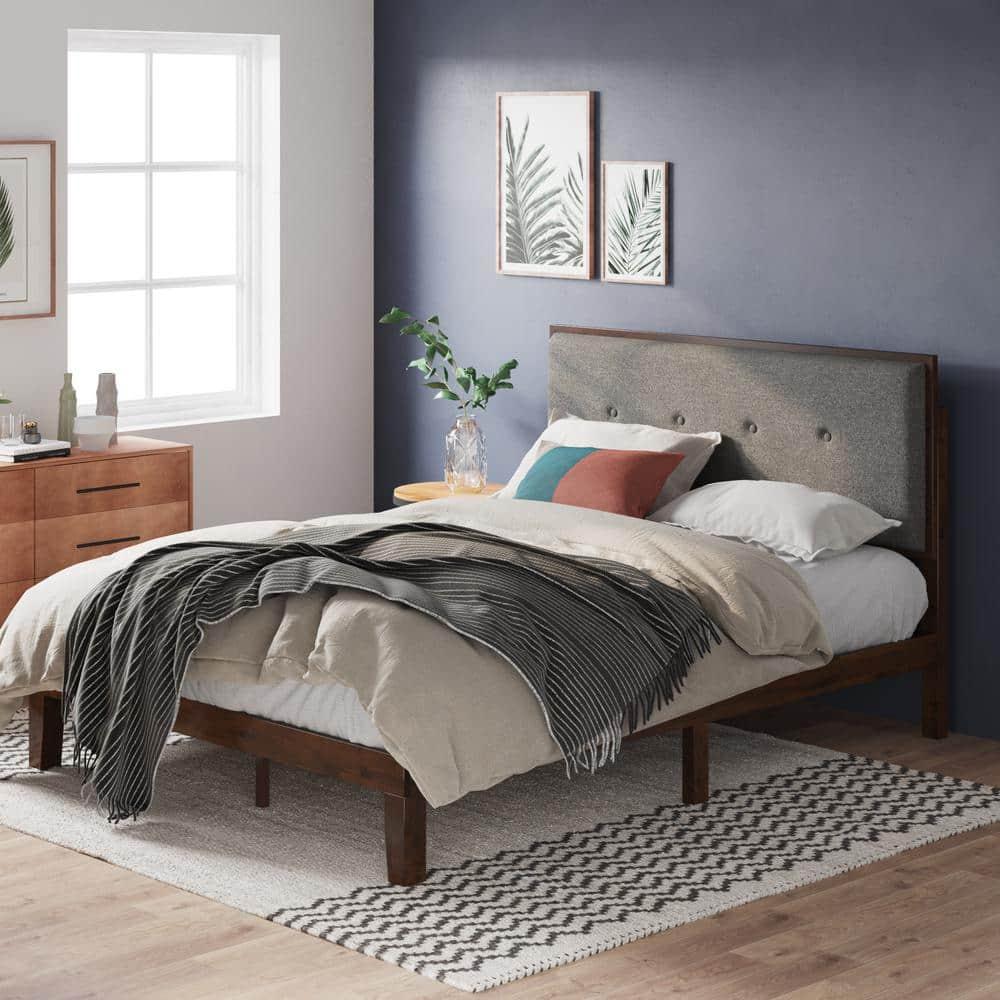 Zinus Moiz 42 inch Wood Platform Bed Frame with Adjustable Upholstered Headboard