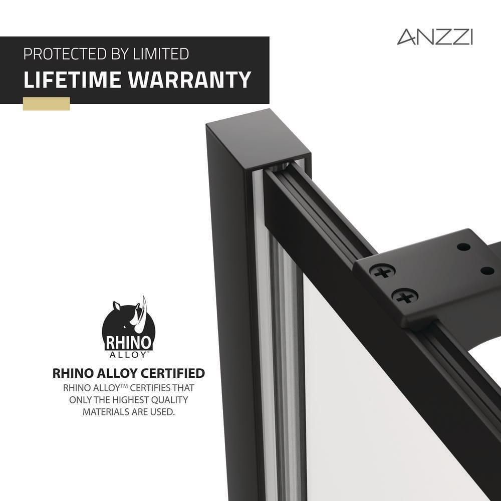 ANZZI Series 34 in. x 78 in. Fixed Frameless Shower Door in Matte Black with Tsunami Guard Tempered Clear Glass