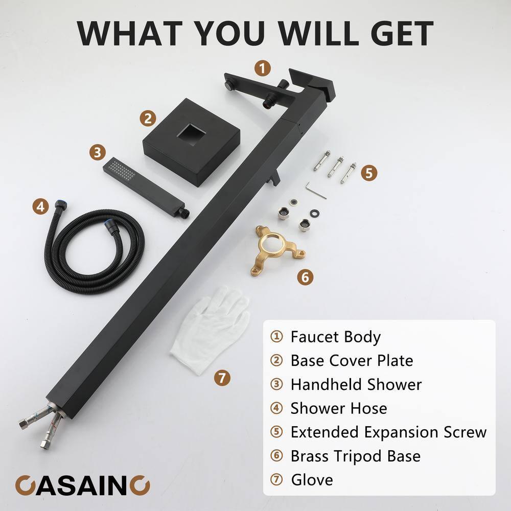 1-Handle Floor Mount Freestanding Tub Faucet with Handheld Shower in Matte Black