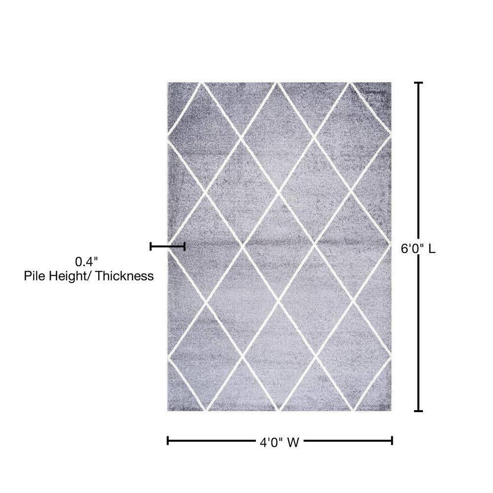 4'x6' Cole Minimalist Diamond Trellis Area Rug, Gray/White - JONATHAN Y