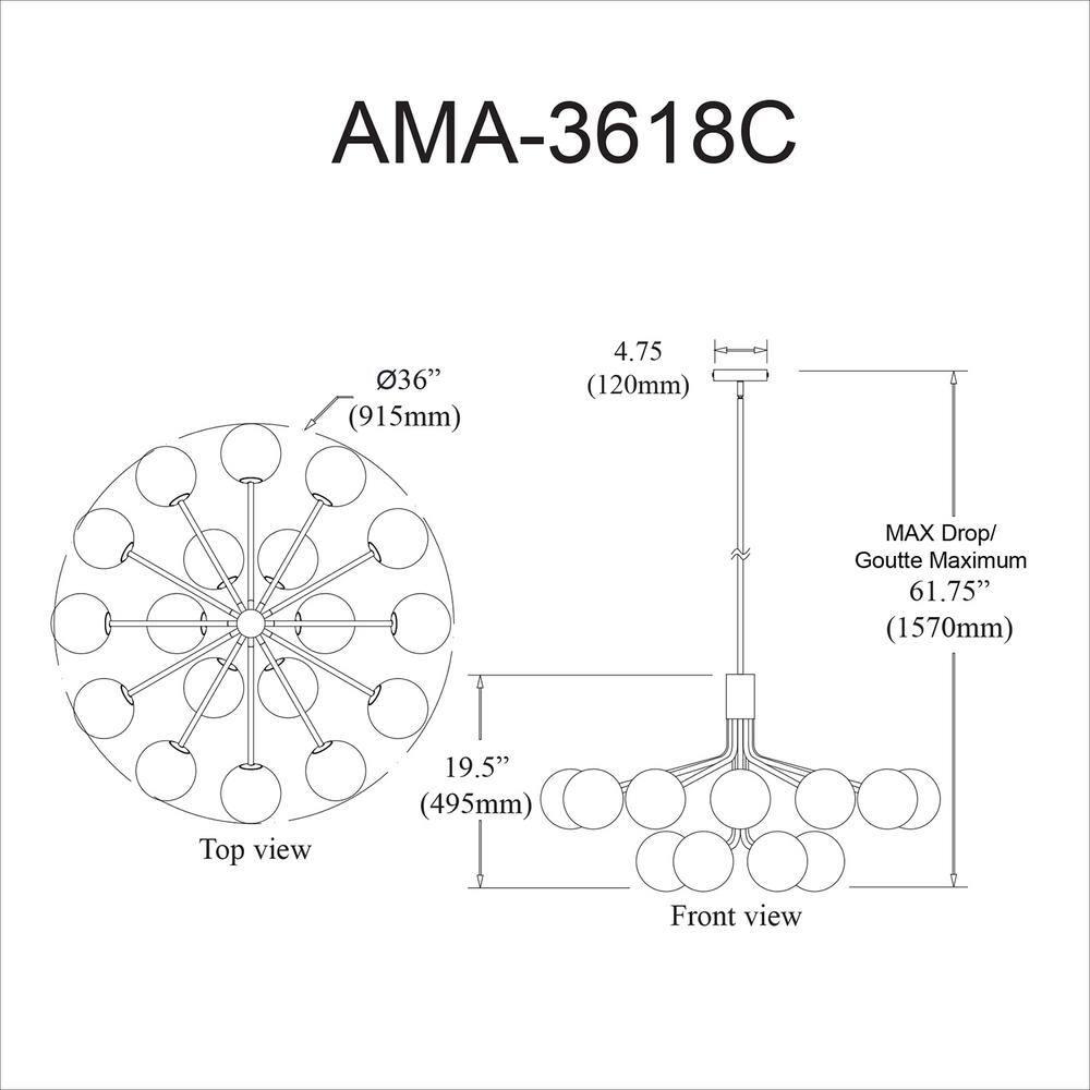 Dainolite 18LT Chandelier, AGB Finish, Opal Glass