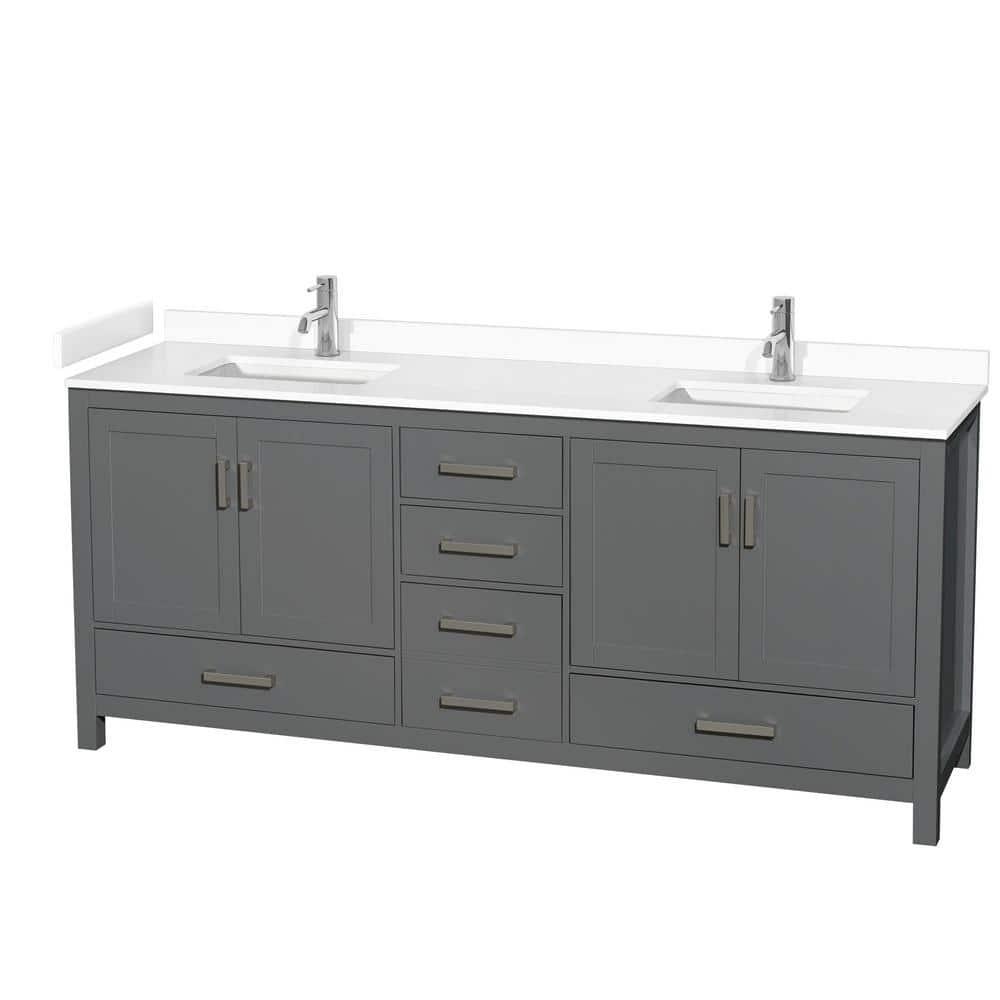 Wyndham Collection Sheffield 80" Freestanding Double Bathroom Vanity with Cultured Marble Top