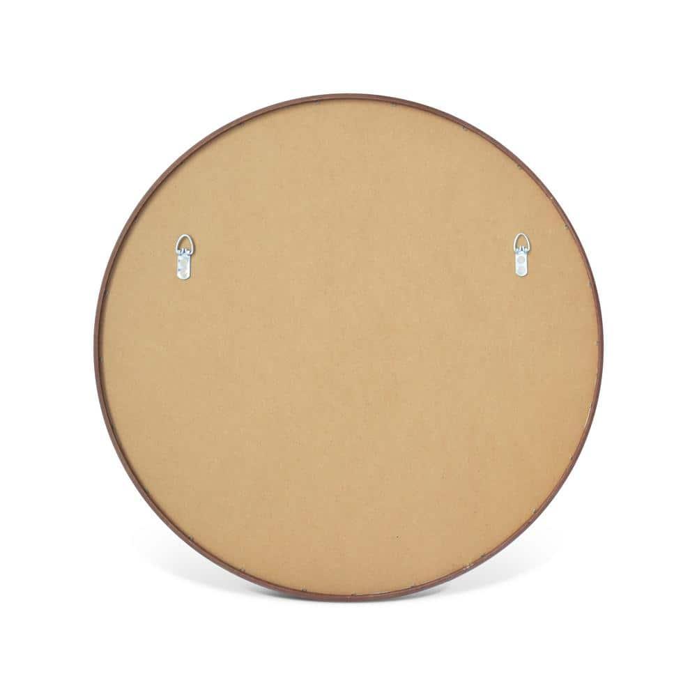 WallBeyond Classic Wooden Frame Farmhouse Round Wall Mirror Satin Walnut 24 inches Brown