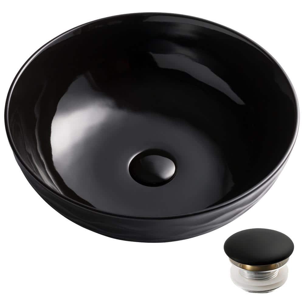 KRAUS Viva Thin Porcelain Ceramic Vessel Bathroom Sink with Pop-Up Drain
