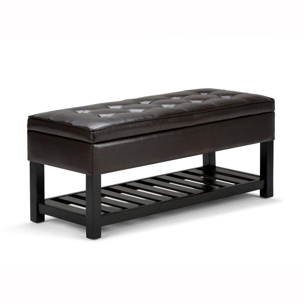 Simpli Home Cosmopolitan 44"W Transitional Tufted Storage Ottoman Bench with Lift Top
