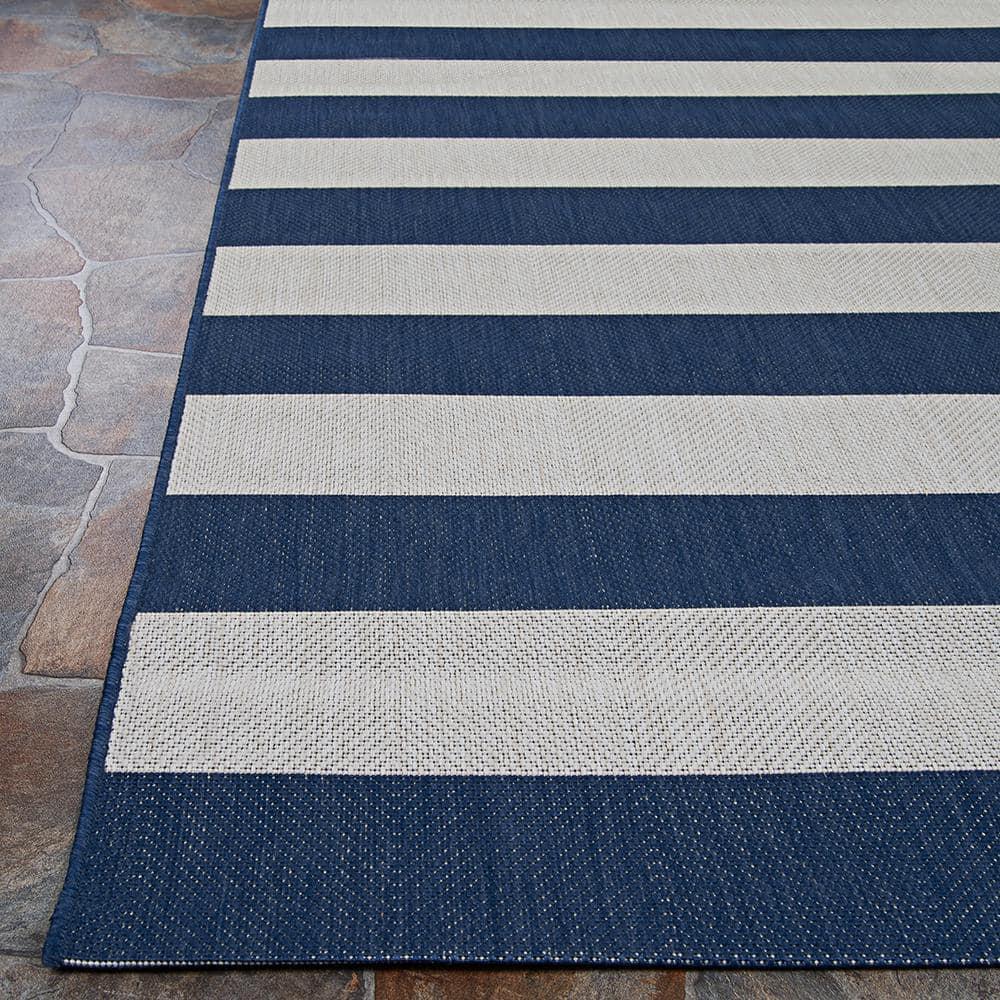 Couristan Afuera Yacht Club 3'11" x 5'7" Midnight Blue and Ivory Stripe Outdoor Rectangle Rug