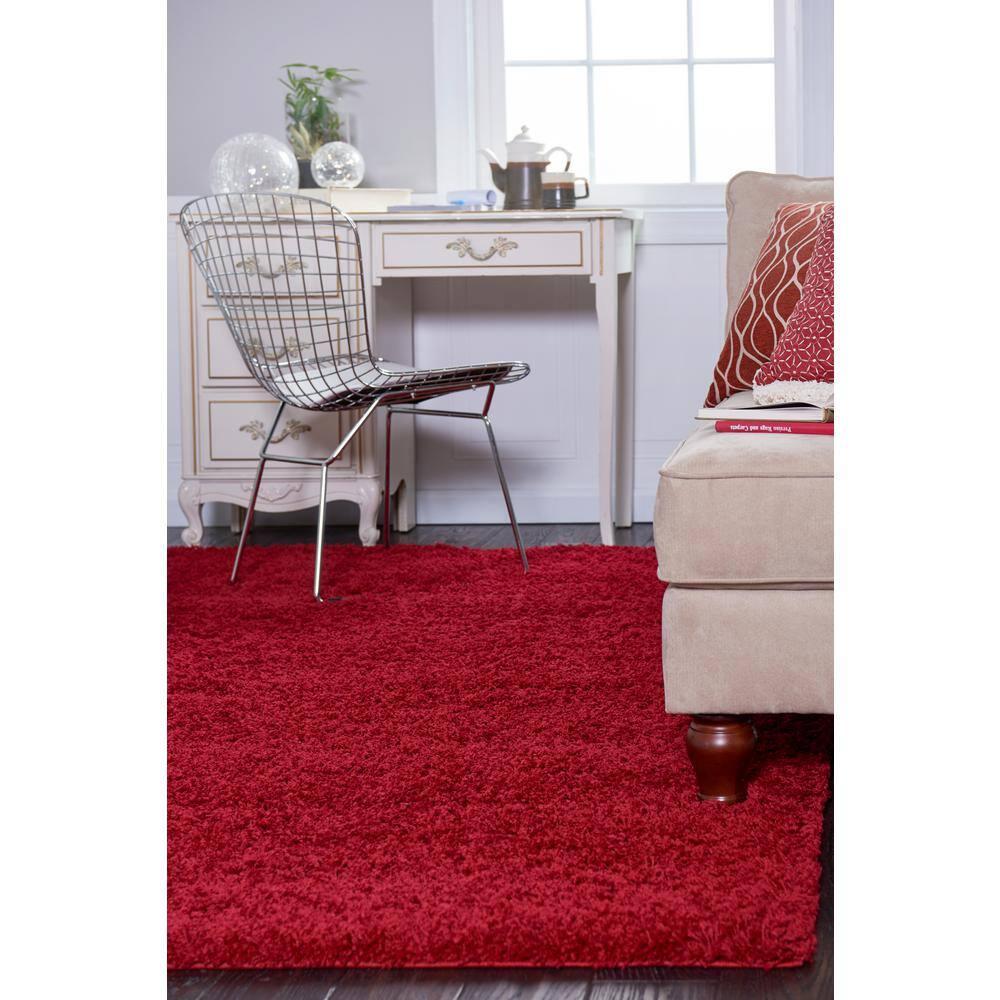 Unique Loom Solid Shag Collection Area Rug (8' Round, Cherry Red)