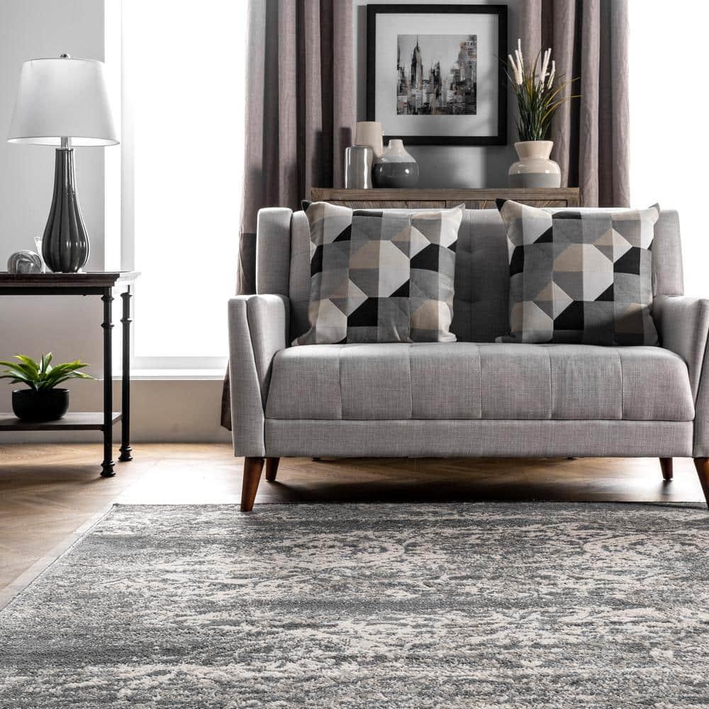 Nuloom Freja Oriental/Persian 9x12 Indoor Area Rug for Living Room Bedroom Dining Room Kitchen, Dark Grey/Ivory