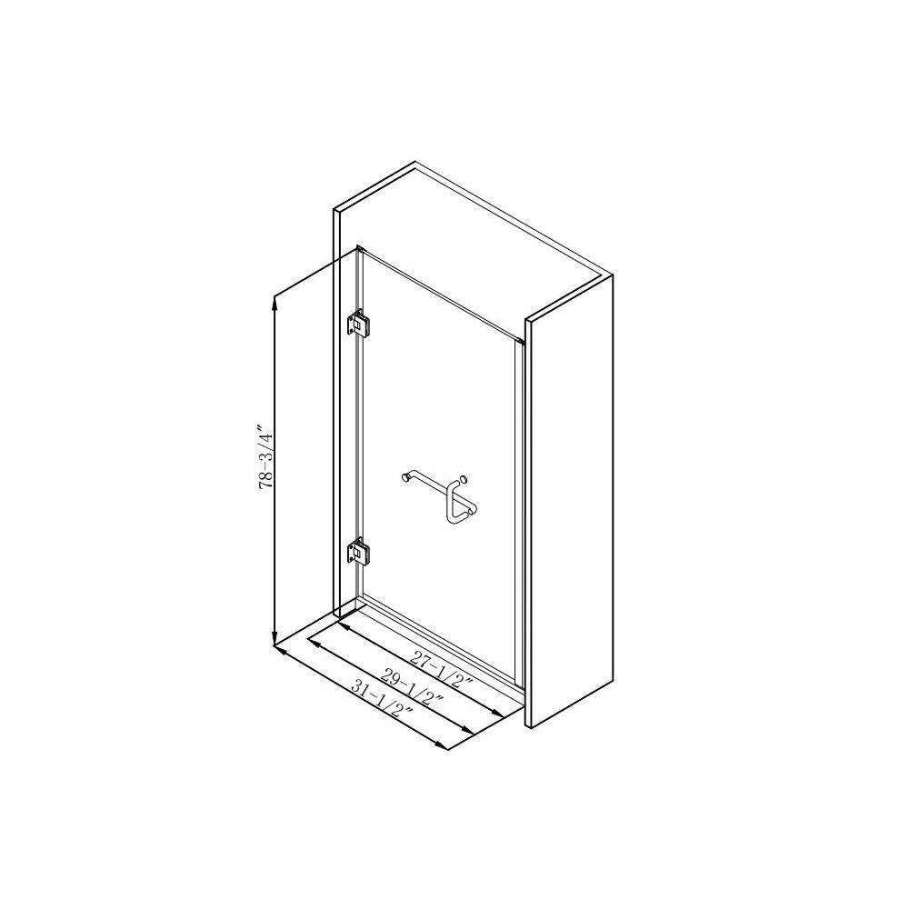 30 in. W x 79 in. H Frameless Hinged Shower Door in Clear Glass - Left Hand Swing