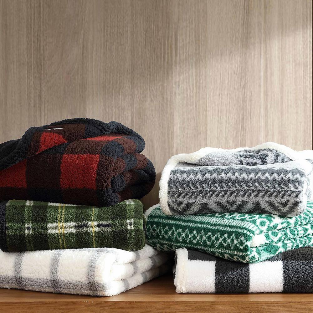 Eddie Bauer Printed Sherpa Reversible Throw Blankets