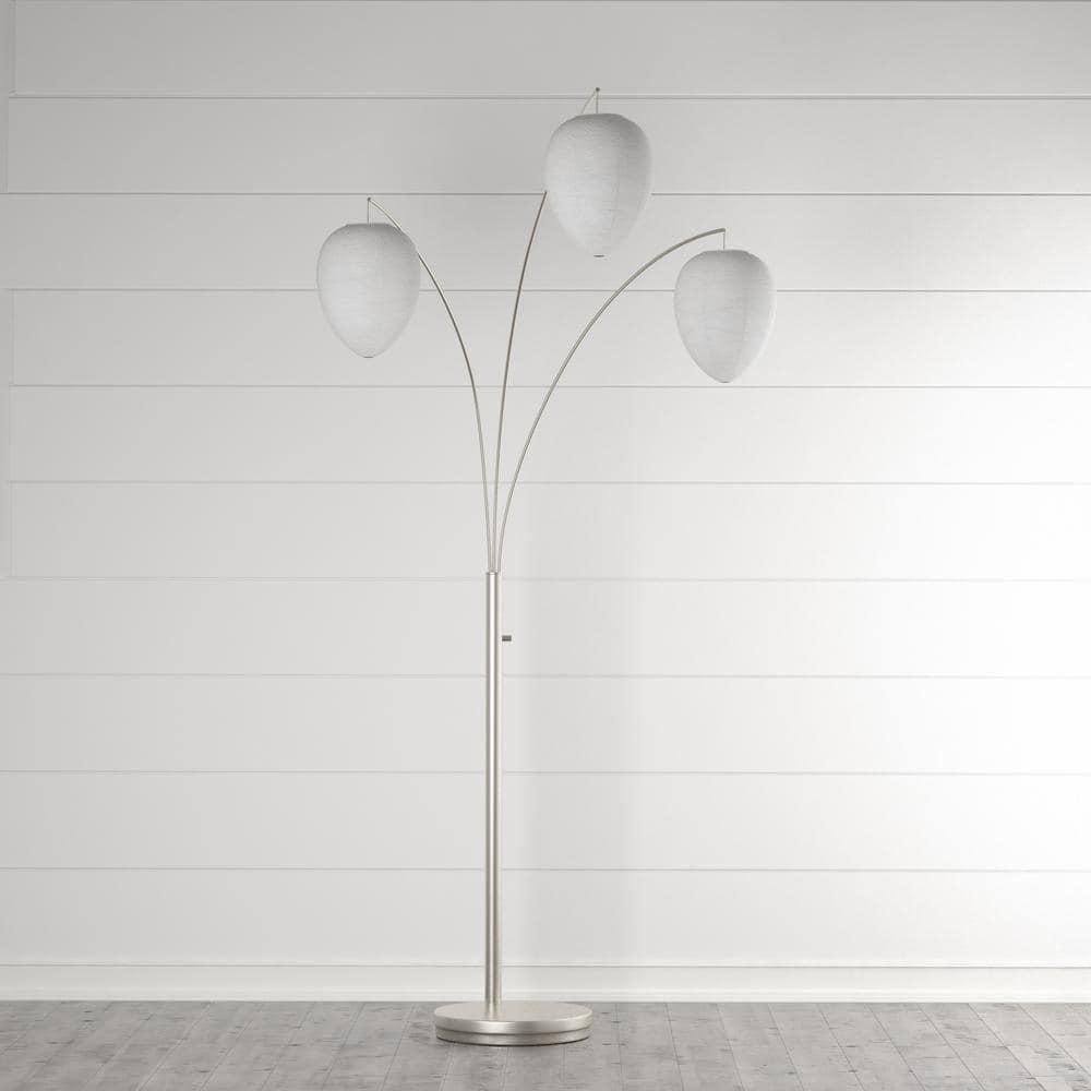 Belle Arc Lamp Silver - Adesso: Chrome Poles, White Rice Paper Lanterns, Multi-Head, ETL Listed