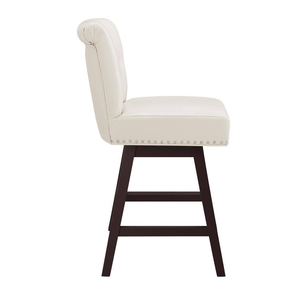 Dycanpo 26'' Swivel Bar Stools Set of 2, Upholstered Barstool with Footrest for Kitchen,White-Faux Leather