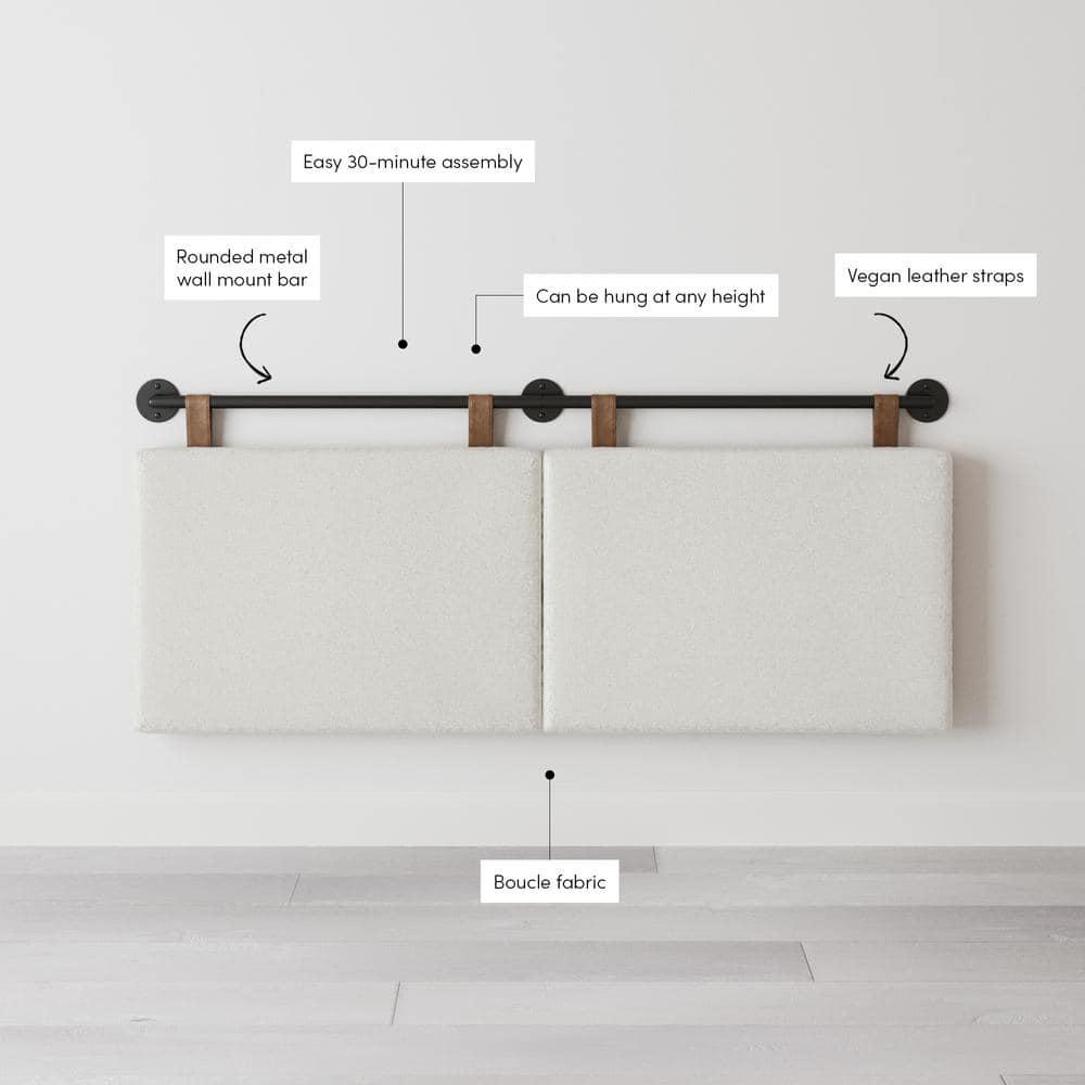 Full/Queen Charlie Boucle Kids' Headboard Cream - Nathan James: Wall Mounted MDF Upholstered Headboard