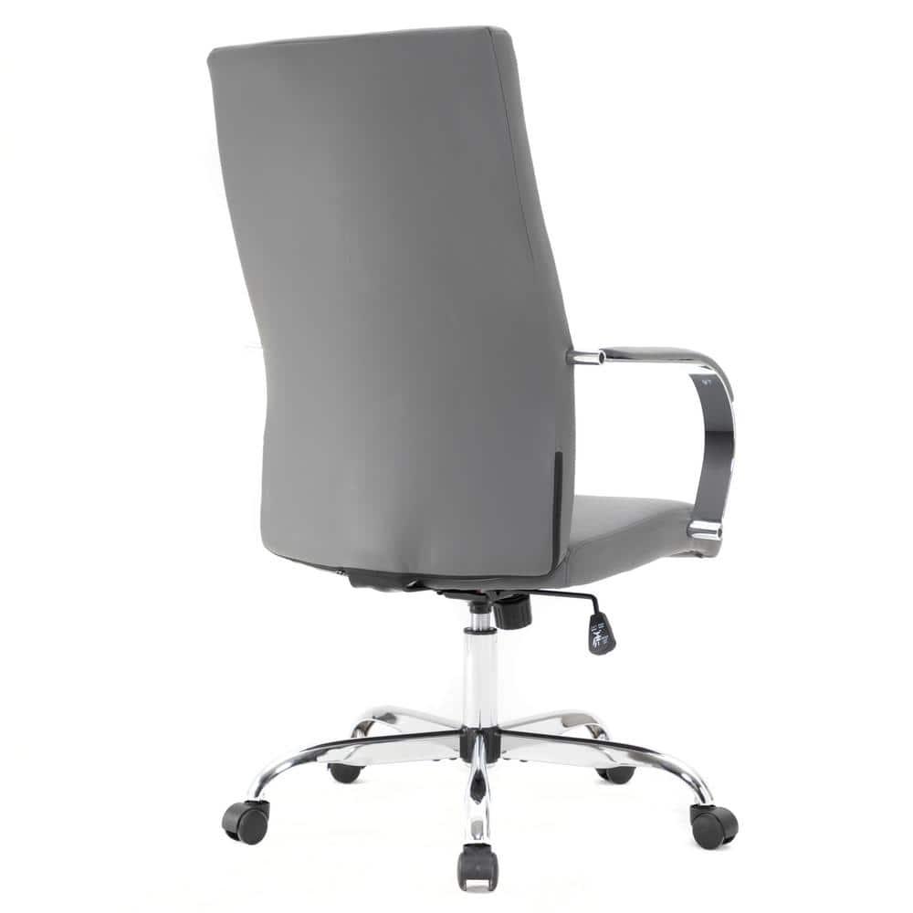 LeisureMod Sonora High-Back Leather Office Chair with Adjustable Height, Swivel, and Tilt in Grey