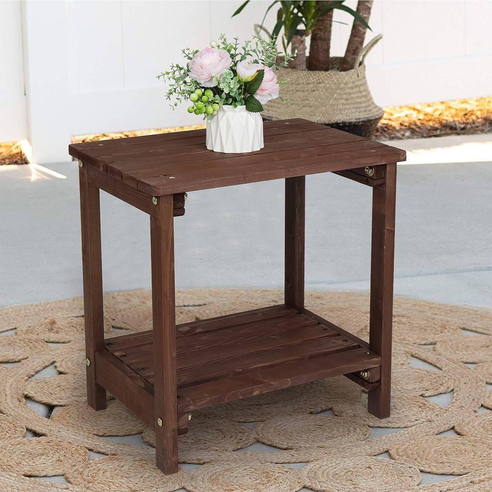 Ktaxon 19" Wood Side Table Square Small Sofa End Table Light Brown, Patio Garden End Table for Indoor and Outdoor