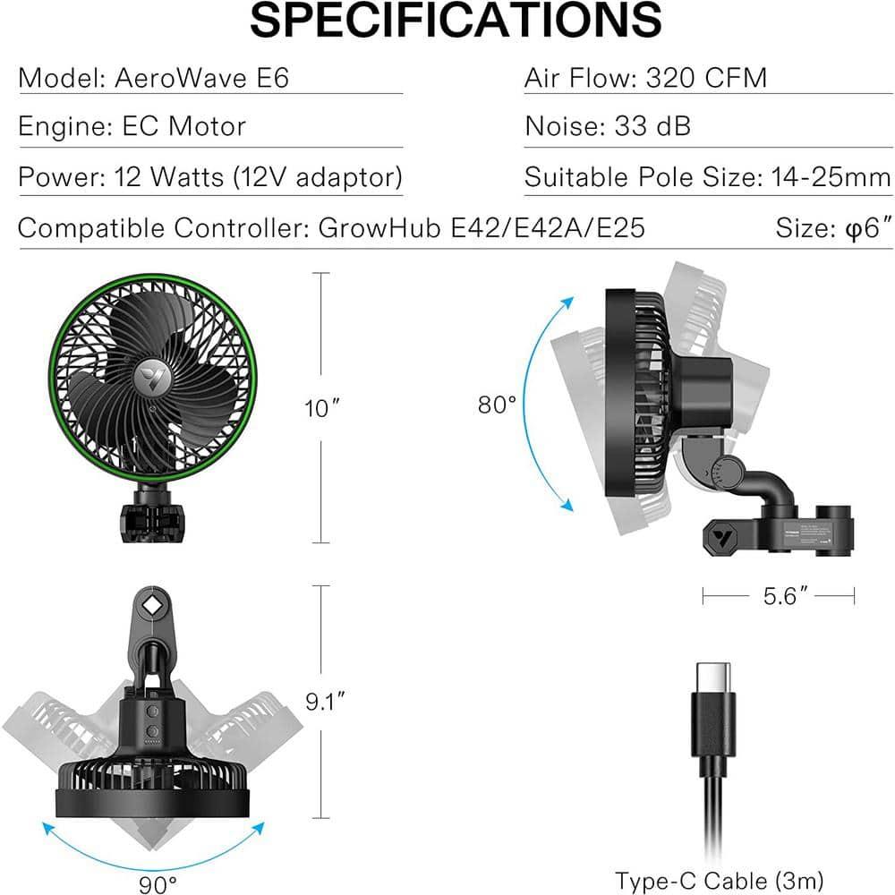 VIVOSUN AeroWave E6 6 in 10-Speed Smart Wi-Fi Clip On Fan