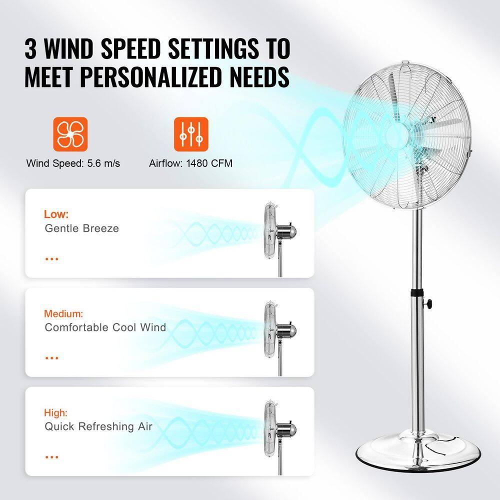 Vevor GYLSFS16INCH0LFIYV1 16 in. 3-Speed Industrial Pedestal Fan Oscillating Height Adjustable - Silver