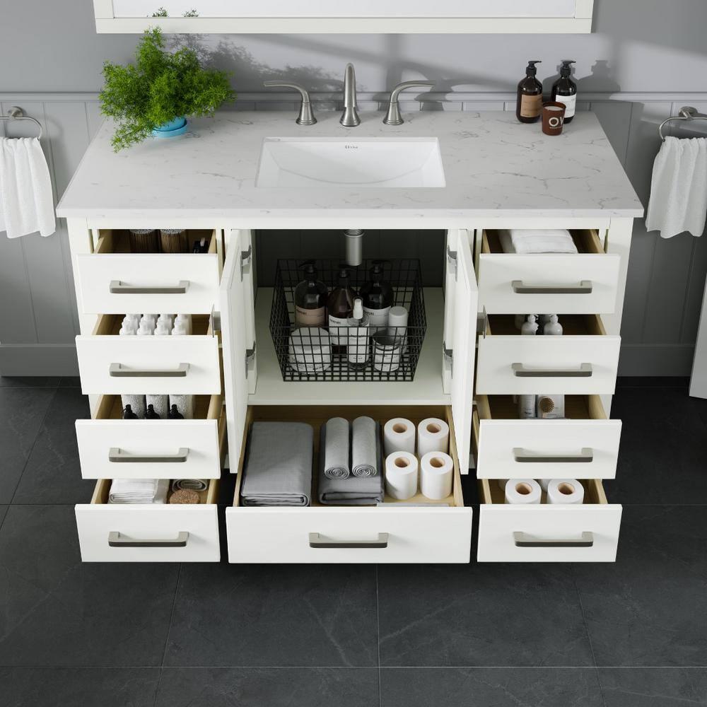 Eviva Aberdeen 42" W x 22" D x 34" H White Bathroom Vanity with White Carrara Countertop