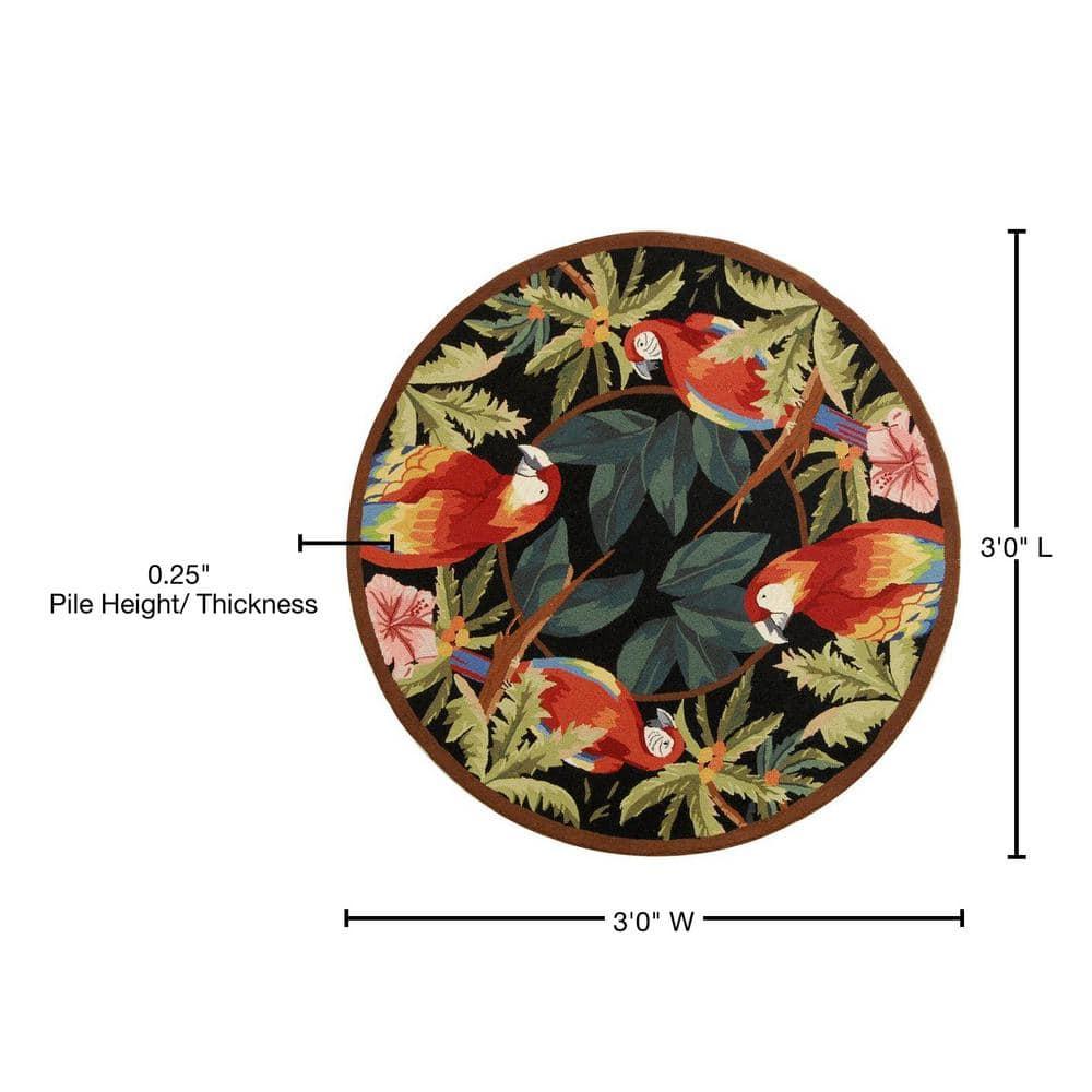 SAFAVIEH Chelsea Dewayne Parrot Lovers Wool Area Rug, Black, 3' x 3' Round