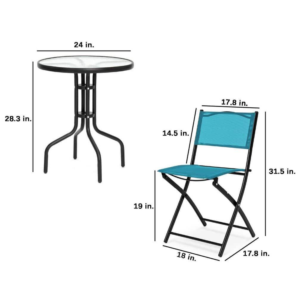 George Oliver 3-Piece Patio Bistro Dining Furniture Set W/ Glass Tabletop, Folding Chairs