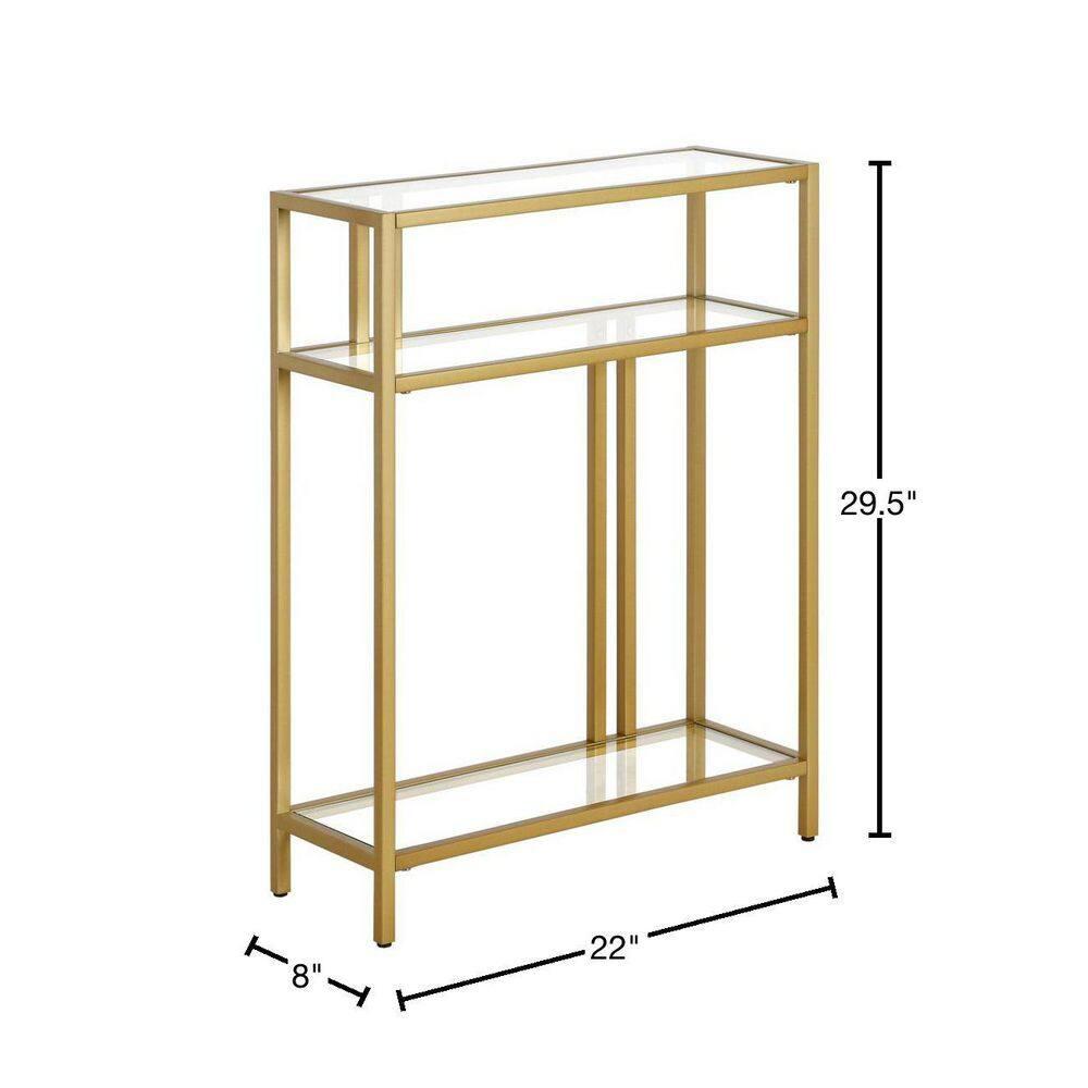 Evelyn&Zoe Cortland 22" Wide Rectangular Console Table with Glass Shelves, Brass