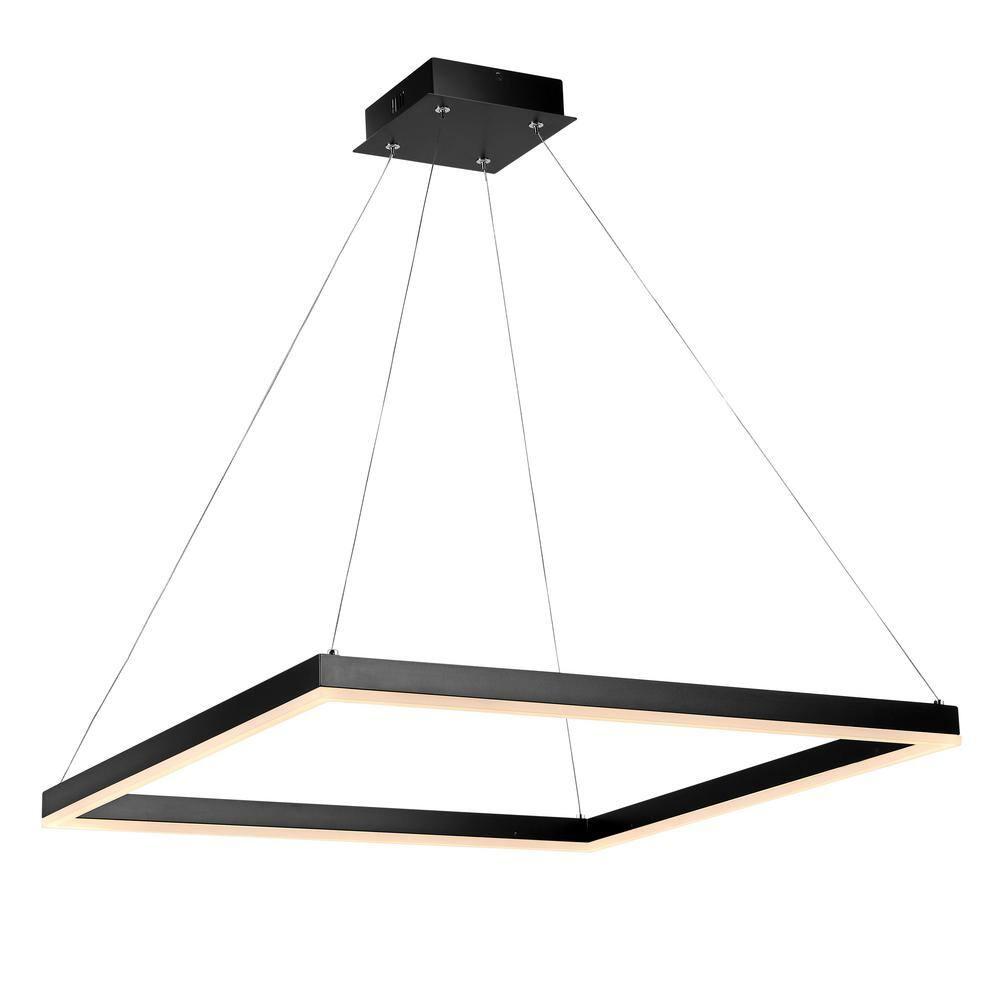 Nero 23.63" Square Contemporary Modern Metal Integrated LED Pendant Light, Black